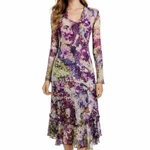 Jean Paul Gaultier 1998 Frida Kahlo Collection Purple Print Mesh Midi Dress RARE